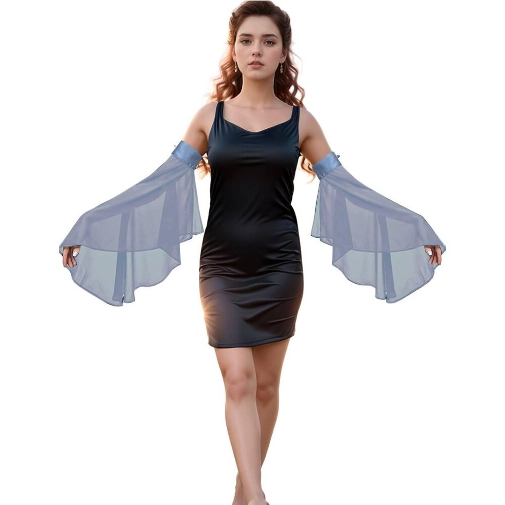 Women's Gray Blue Chiffon Lace Detachable Covers Sleeves Gloves Party Prom